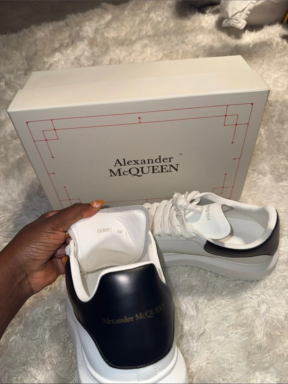 Alexander McQueen White Leather Sneakers with Black Heel Panel